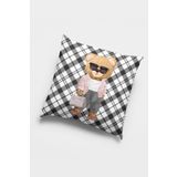 Viva Home 43X43Cm Premium Tay Tüyü Dokuma Kumaş Mrs. Teddy Bear Çift Taraflı Kırlent Yastık Kılıfı Krl913