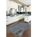 Viva Home Antrasit Kaymaz Tabanlı Kitchen Yazılı Mutfak Halısı Yolluk VH088