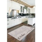 Viva Home Bej Kaymaz Tabanlı Kitchen Yazılı Mutfak Halısı Yolluk VH090