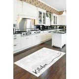 Viva Home Beyaz Kaymaz Tabanlı Kitchen Yazılı Mutfak Halısı Yolluk Vh087, Beyaz, 60 X 200