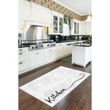 Viva Home Beyaz Kaymaz Tabanlı Kitchen Yazılı Mutfak Halısı Yolluk Vh087, Beyaz, 60 X 450