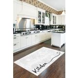 Viva Home Beyaz Kaymaz Tabanlı Kitchen Yazılı Mutfak Halısı Yolluk VH087