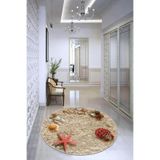 Viva Home Dekoratif Kaymaz Taban Makinede Yıkanabilir Yuvarlak Halı Sahil Ar418, Yuvarlak-Bej, 160 X 160