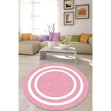 Viva Home Dijital Baskılı Dekoratif Makinede Yıkanabilir Kaymaz Tabanlı Yuvarlak Halı Ar520, Yuvarlak-Pembe, 80 X 80