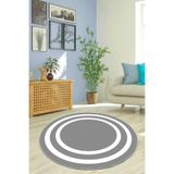 Viva Home Dijital Baskılı Dekoratif Makinede Yıkanabilir Kaymaz Tabanlı Yuvarlak Halı Ar600, Yuvarlak-Gri, 120 X 120