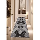 Viva Home Geometrik Kesme Özel Ölçü Rulo Yolluk Kaymaz Taban Mutfak Hol Antre Halısı Vh005, Gri, 120 X 550
