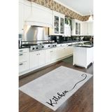 Viva Home Gri Kaymaz Tabanlı Kitchen Yazılı Mutfak Halısı Yolluk Vh086, Gri, 100 X 450