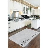 Viva Home Gri Kaymaz Tabanlı Kitchen Yazılı Mutfak Halısı Yolluk Vh086, Gri, 60 X 350