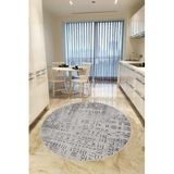 Viva Home Gri Kaymaz Tabanlı Makinede Yıkanır Leke Tutmayan Daire Hitit Desen Mutfak Halısı Ar1377, Gri - Daire, 120 X 120