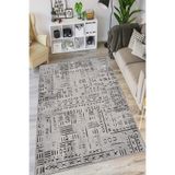 Viva Home Gri Kaymaz Tabanlı Makinede Yıkanır Leke Tutmayan Hitit Desen Mutfak Halısı Ar1376, Gri, 80 X 150