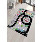 Viva Home Gri Yollar Temalı Makinede Yıkanabilir Kaymaz Tabanlı Çocuk Oyun Halısı