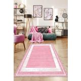 Viva Home Kaymaz Taban Dijital Baskılı Makinede Yıkanabilen Kenar Desenli Halı Ar532, Pembe, 120 X 180