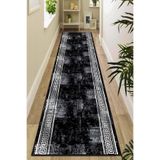 Viva Home Kaymaz Taban Makinede Yıkanabilen Kesme Rulo Yolluk Ar553, Siyah, 100 X 230