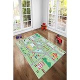 Viva Home Kaymaz Taban Makinede Yıkanabilir Şehir City Yollu Eğitici Çocuk Oyun Halısı Kd045, Yeşil, 80 X 200
