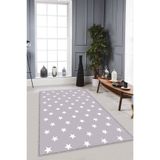 Viva Home Kaymaz Tabanlı Makinede Yıkanabilir Dekoratif Yıldızlı Halı Puz07, Gri, 80 X 150