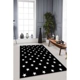 Viva Home Kaymaz Tabanlı Makinede Yıkanabilir Dekoratif Yıldızlı Halı Puz08, Siyah, 100 X 200