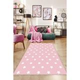Viva Home Kaymaz Tabanlı Makinede Yıkanabilir Dekoratif Yıldızlı Halı Puz09, Pembe, 100 X 200