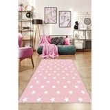 Viva Home Kaymaz Tabanlı Makinede Yıkanabilir Dekoratif Yıldızlı Halı Puz09, Pembe, 120 X 180