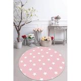 Viva Home Kaymaz Tabanlı Makinede Yıkanabilir Dekoratif Yıldızlı Yuvarlak Halı Ar606, Yuvarlak-Pembe, 100 X 100