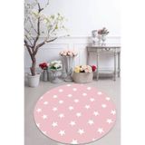 Viva Home Kaymaz Tabanlı Makinede Yıkanabilir Dekoratif Yıldızlı Yuvarlak Halı Ar606, Yuvarlak-Pembe, 120 X 120