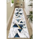 Viva Home Kaymaz Tabanlı Makinede Yıkanabilir Geometrik Kesme Rulo Yolluk Ar450, Mavi, 100 X 150