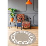 Viva Home Kaymaz Tabanlı Makinede Yıkanabilir Modern Dekoratif Yuvarlak Halı Ar509, Yuvarlak-Bej, 180 X 180