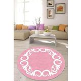 Viva Home Kaymaz Tabanlı Makinede Yıkanabilir Modern Dekoratif Yuvarlak Halı Ar519, Yuvarlak-Pembe, 180 X 180