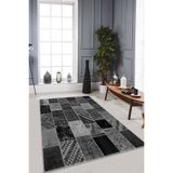 Viva Home Kaymaz Tabanlı Makinede Yıkanabilir Modern Dijital Baskılı Patchwork Halı Rv222, Gri, 120 X 180