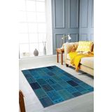 Viva Home Kaymaz Tabanlı Makinede Yıkanabilir Modern Dijital Baskılı Patchwork Halı Rv225, Turkuaz, 80 X 150