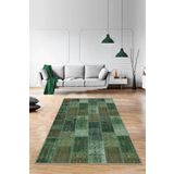 Viva Home Kaymaz Tabanlı Makinede Yıkanabilir Modern Dijital Baskılı Patchwork Halı Rv226, Yeşil, 100 X 200