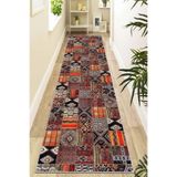 Viva Home Kaymaz Tabanlı Makinede Yıkanabilir Patchwork Rulo Yolluk Halı, Turuncu, 100 X 420