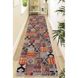 Viva Home Kaymaz Tabanlı Makinede Yıkanabilir Patchwork Rulo Yolluk Halı, Turuncu, 80 X 310