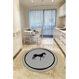 Viva Home Kaymaz Tabanlı Makinede Yıkanır Leke Tutmayan Daire Mutfak Halısı Ar1399, Siyah - Daire, 140 X 140
