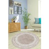 Viva Home Kaymaz Tabanlı Makinede Yıkanır Leke Tutmayan Yuvarlak Salon Mutfak Halısı Ar1338, Bej-Daire, 120 X 120