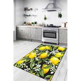 Viva Home Kaymaz Tabanlı Yıkanabilir Limonlu Mutfak Halısı Yolluk Vh109, Siyah, 40 X 60