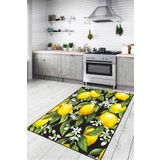 Viva Home Kaymaz Tabanlı Yıkanabilir Limonlu Mutfak Halısı Yolluk VH109