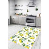 Viva Home Kaymaz Tabanlı Yıkanan Limonlu Mutfak Halısı Yolluk Vh111, Beyaz, 100 X 250