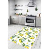 Viva Home Kaymaz Tabanlı Yıkanan Limonlu Mutfak Halısı Yolluk Vh111, Beyaz, 40 X 60