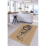 Viva Home Kir Leke Tutmaz Kaymaz Tabanlı Hasır Görünümlü Yıkanabilir Mutfak Halısı Ar1083, Kaplan, 80 X 120