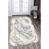 Viva Home Lazer Kesim Kaymaz Tabanlı Makinede Yıkanabilen Halı Rv305, Oval-Altın, 80 X 150