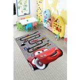 Viva Home Lazer Kesim Kaymaz Tabanlı Makinede Yıkanan Arabalar Şimşek Mcqueen Çocuk Halısı Kd082, Renkli3506, 160 X 230