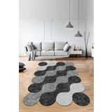 Viva Home Lazer Kesim Makinede Yıkanabilen Kaymaz Dekoratif Halı Ar316, Siyah, 80 X 150