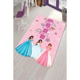 Viva Home Lazer Kesim Prensesli Kaymaz Tabanlı Makinede Yıkanabilir Kız Çocuk Halısı Ar162, Pembe, 120 X 180