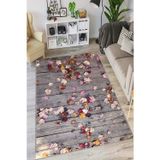 Viva Home Leke Tutmayan Kaymaz Taban Yıkanabilir 3D Çiçekli Yolluk Mutfak Salon Halısı Ar1363