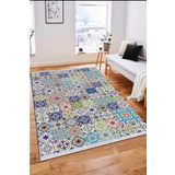 Viva Home Makinede Yıkanabilen Kaymaz Taban Çini Mutfak Halısı Ar207, Mavi, 120 X 180