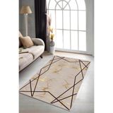 Viva Home Makinede Yıkanabilir Kaymaz Taban Dekoratif Halı Prizma Ar174, Bej, 100 X 200