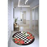 Viva Home Makinede Yıkanabilir Kaymaz Taban Leke Tutmayan Çiçekli Yuvarlak Mutfak Halısı Ar1307, Kırmızı-Daire, 160 X 160