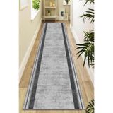 Viva Home Makinede Yıkanabilir Kaymaz Taban Vintage Kenarlı Kesme Rulo Yolluk Ar558, Gri, 80 X 280