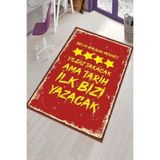 Viva Home Makinede Yıkanan Kaymaz Taban Aslan Taraftar Halısı Ar1154, Kırmızı, 80 X 200