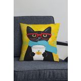 Viva Home Premium Tay Tüyü Dokuma Kumaş Kedili Çift Taraflı Kırlent Yastık Kılıfı Krl1115